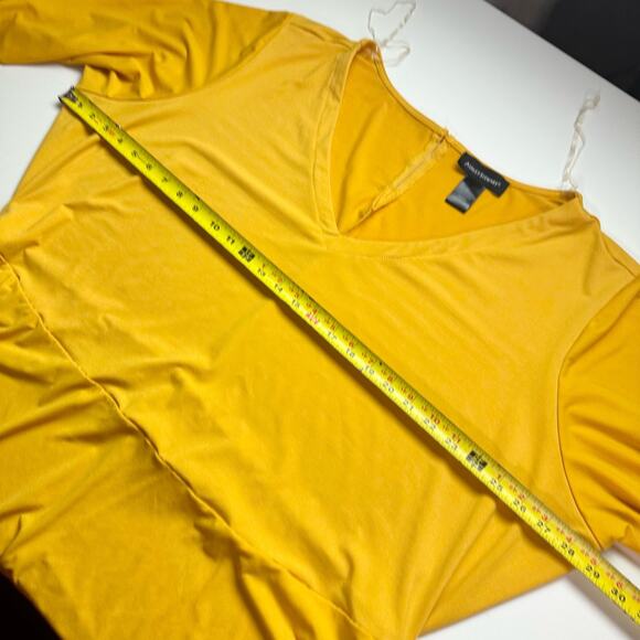 3/$20 Ashley Stewart Women's 30/32 Yellow Long Sleeved Ruched Peplum Top Blouse - Picture 9 of 10